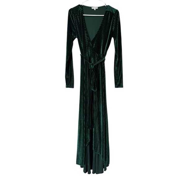 BalticBorn Dresses & Skirts - Baltic Born Emerald Green Striped Velvet Velour Wrap Dress Women Size Small